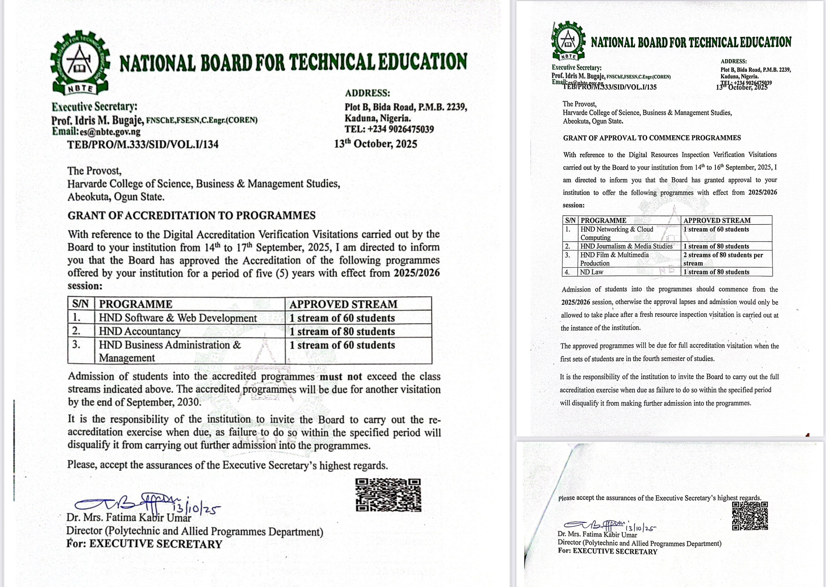 NBTE Grants Harvarde College Approval To Begin ND Programmes In Law, Journalism, And Other Disciplines